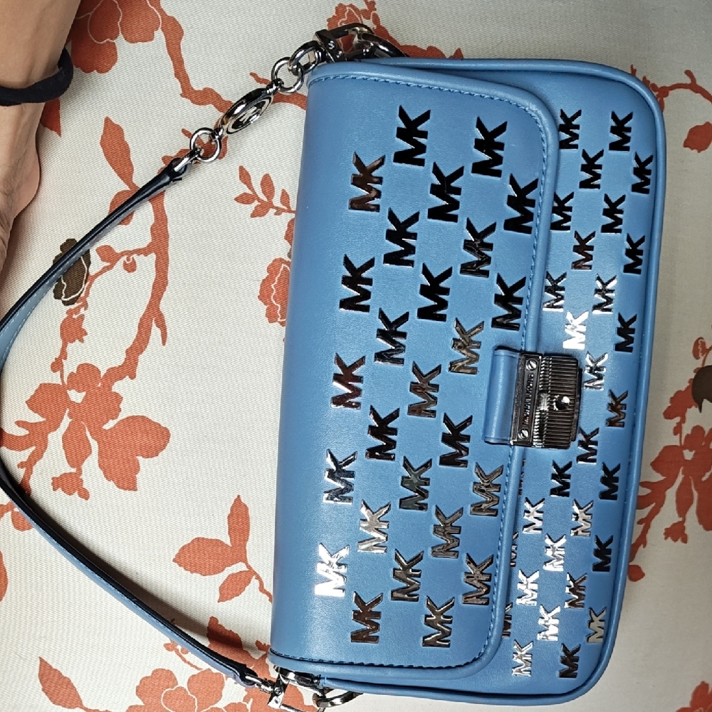Michael Kors Blue Crossbody Bag with Silver Accents